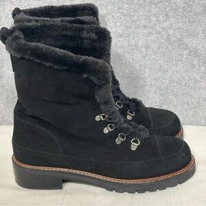 Stuart Weitzman Luge Faux Fur-Lined Suede Boots-Black-Women Size 8